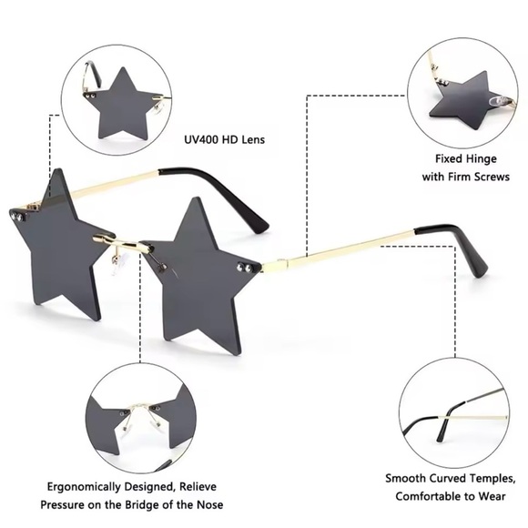 Star-Shaped Sunglasses Rimless Blue Gold Fun Festival Party EDM New Year's - Picture 13 of 15